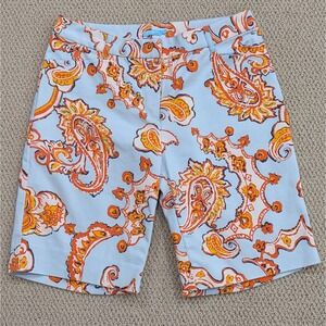 J.‎ McLaughlin Bermuda Shorts Size 6 Blue Orange Paisley Stretch Coastal Artsy